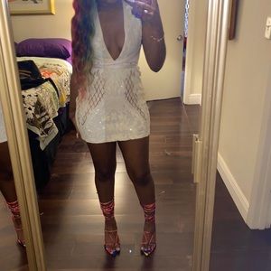 Back out white mini dress